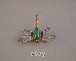 Old Pawn Navajo Silver Dragonfly Pin Brooch Malachite Handstamped Wings