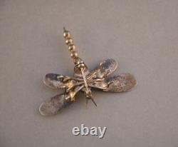 Old Pawn Navajo Silver Dragonfly Pin Brooch Malachite Handstamped Wings