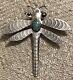 Old Pawn Navajo Stamped Sterling Turquoise Dragonfly Bug Pin Brooch