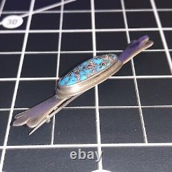 Old Pawn Navajo Sterling Silver Bisbee Turquoise Pin / Brooch
