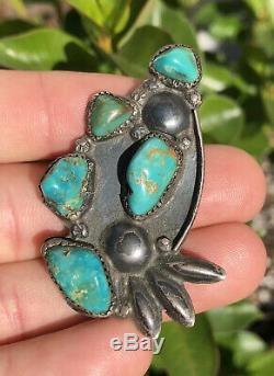 Old Pawn Navajo Sterling Silver & Green Royston Turquoise Pin Brooch Pendant