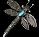 Old Pawn Navajo Sterling Silver Handmade Turquoise Dragonfly Pin Brooch