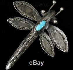Old Pawn Navajo Sterling Silver Handmade Turquoise DRAGONFLY Pin Brooch