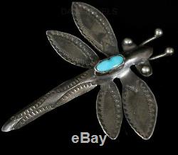 Old Pawn Navajo Sterling Silver Handmade Turquoise DRAGONFLY Pin Brooch