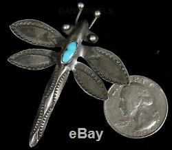 Old Pawn Navajo Sterling Silver Handmade Turquoise DRAGONFLY Pin Brooch