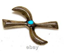 Old Pawn Navajo Whirling Logs Pin Brooch Sterling Turquoise Vintage