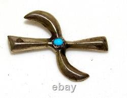Old Pawn Navajo Whirling Logs Pin Brooch Sterling Turquoise Vintage