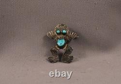 Old Pawn Navajo sterling Silver And Turquoise Frog Pin