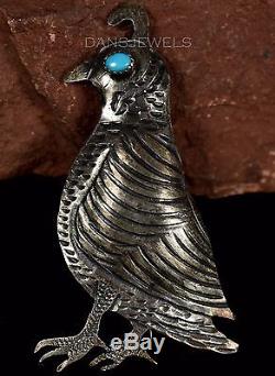 Old Pawn RARE ALBERTO CONTRERAS Handmade Sterling Turquoise QUAIL PIN