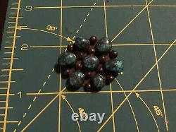 Old Pawn Sterling Blue Lone Mountain Spiderweb Turquoise Cluster Pin / Brooch