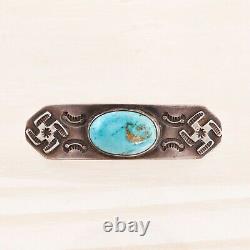 Old Pawn Sterling Silver Blue Turquoise Applied Whirling Log Bar Pin / Brooch