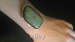 Old Pawn Sterling Silver Turquoise Navajo pendant or brooch pin large stone