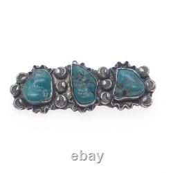 Old Pawn Sterling Silver Vintage Southwestern Bisbee Turquoise Tribal Pin Brooch
