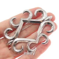 Old Pawn Sterling Silver Vintage Southwestern Ornate Oxidized Tribal Pin Brooch