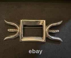 Old Pawn Sterling Silver Vintage Southwestern Ornate Oxidized Tribal Pin Brooch