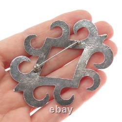 Old Pawn Sterling Silver Vintage Southwestern Ornate Oxidized Tribal Pin Brooch