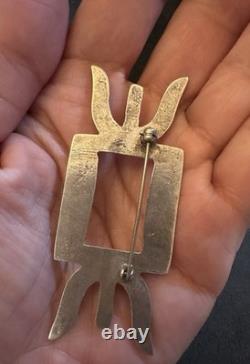 Old Pawn Sterling Silver Vintage Southwestern Ornate Oxidized Tribal Pin Brooch