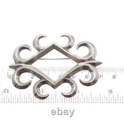 Old Pawn Sterling Silver Vintage Southwestern Ornate Oxidized Tribal Pin Brooch