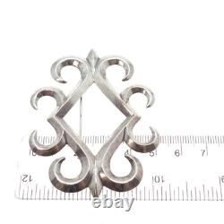 Old Pawn Sterling Silver Vintage Southwestern Ornate Oxidized Tribal Pin Brooch