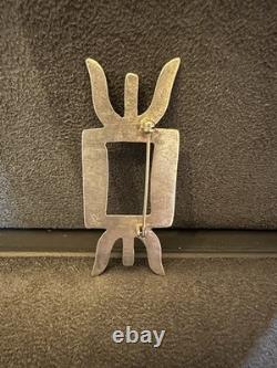 Old Pawn Sterling Silver Vintage Southwestern Ornate Oxidized Tribal Pin Brooch
