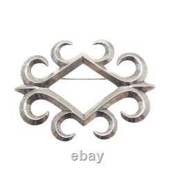 Old Pawn Sterling Silver Vintage Southwestern Ornate Oxidized Tribal Pin Brooch