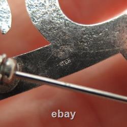 Old Pawn Sterling Silver Vintage Southwestern Ornate Oxidized Tribal Pin Brooch
