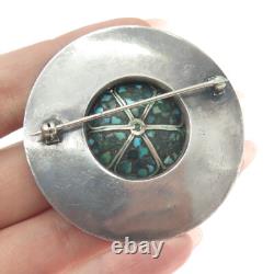 Old Pawn Sterling Silver Vintage Southwestern Turquoise Inlay Tribal Pin Brooch