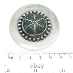 Old Pawn Sterling Silver Vintage Southwestern Turquoise Inlay Tribal Pin Brooch