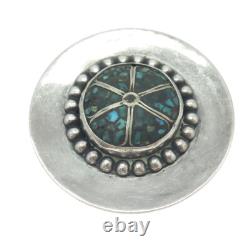 Old Pawn Sterling Silver Vintage Southwestern Turquoise Inlay Tribal Pin Brooch