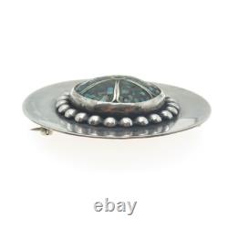 Old Pawn Sterling Silver Vintage Southwestern Turquoise Inlay Tribal Pin Brooch