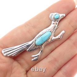 Old Pawn Sterling Silver Vintage Southwestern Turquoise Roadrunner Pin Brooch