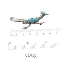 Old Pawn Sterling Silver Vintage Southwestern Turquoise Roadrunner Pin Brooch
