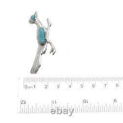 Old Pawn Sterling Silver Vintage Southwestern Turquoise Roadrunner Pin Brooch