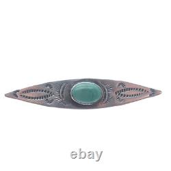 Old Pawn Sterling Silver Vintage Southwestern Tyrone Turquoise Tribal Pin Brooch