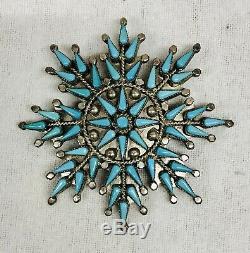 Old Pawn Vera Halusewa Zuni Petit Point Turquoise Brooch Sterling Silver