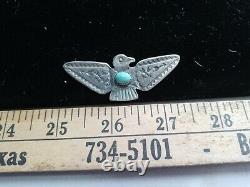 Old Pawn Vintage Navajo Fred Harvey Sterling Turquoise Thunderbird Pin 2.25