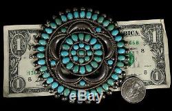 Old Pawn Vintage Petit Point NAVAJO Made TURQUOISE Sterling 3 5/8 Pin Brooch