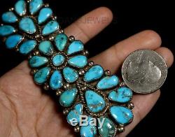 Old Pawn Vintage Petit Point NAVAJO Made TURQUOISE Sterling 4 Long Pin Brooch