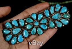 Old Pawn Vintage Petit Point NAVAJO Made TURQUOISE Sterling 4 Long Pin Brooch