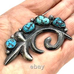 Old Pawn Vintage Turquoise Pin Brooch Sterling Silver 33.6g Estate Swirl Design