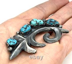 Old Pawn Vintage Turquoise Pin Brooch Sterling Silver 33.6g Estate Swirl Design