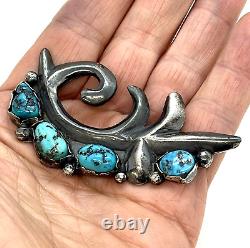 Old Pawn Vintage Turquoise Pin Brooch Sterling Silver 33.6g Estate Swirl Design