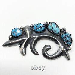 Old Pawn Vintage Turquoise Pin Brooch Sterling Silver 33.6g Estate Swirl Design