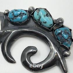 Old Pawn Vintage Turquoise Pin Brooch Sterling Silver 33.6g Estate Swirl Design