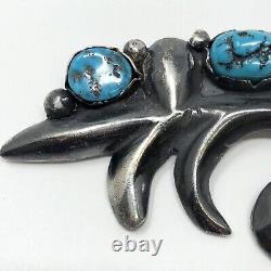 Old Pawn Vintage Turquoise Pin Brooch Sterling Silver 33.6g Estate Swirl Design