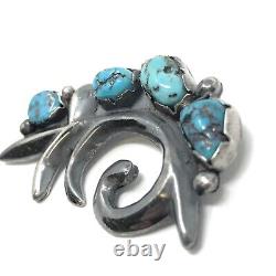 Old Pawn Vintage Turquoise Pin Brooch Sterling Silver 33.6g Estate Swirl Design