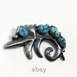 Old Pawn Vintage Turquoise Pin Brooch Sterling Silver 33.6g Estate Swirl Design