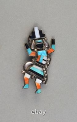 Old Pawn Vintage Zuni Silver Inlay Rainbow Man Pin 2 5/8 Tall