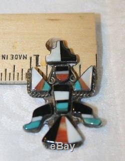 Old Pawn Zuni 925 Sterling Silver Stone Knifewing Kachina Brooch Pin Signed Rex