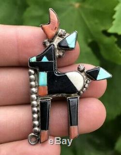 Old Pawn Zuni Horned Antelope Deer Kachina Raised Mosaic Pin Brooch #1